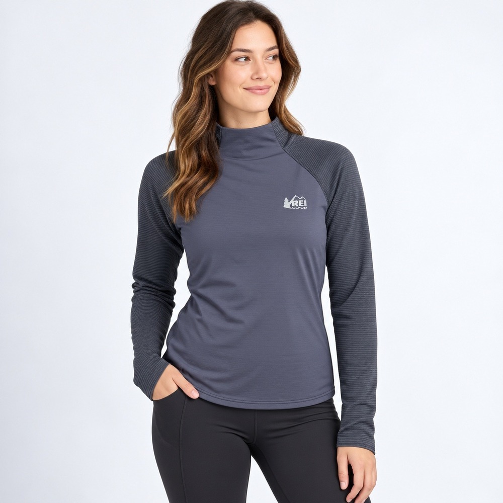 REI Co-op Pullover Women XS Gray Insulated Grid Fleece Funnel Neck Active Top